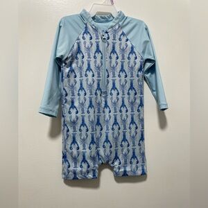 Classic prep Blue Lobster Print Kids Swim Suit
